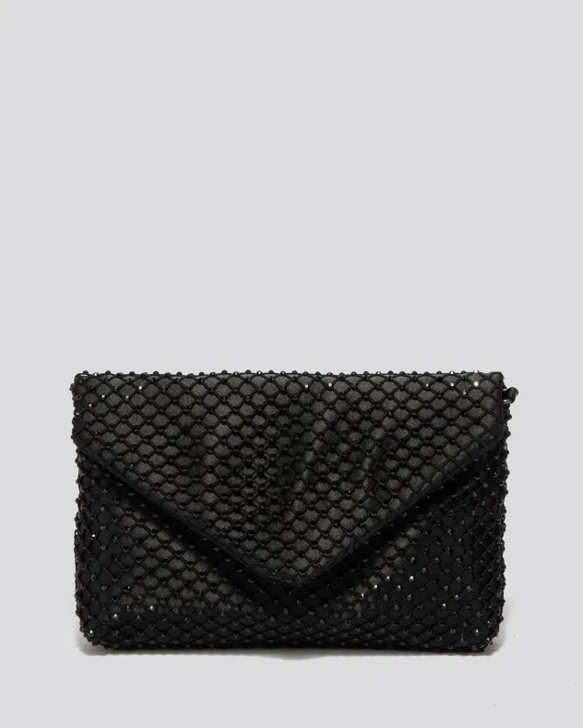 Black Kylie Crystal Mesh Crossbody Bag sold by Collete Hayman