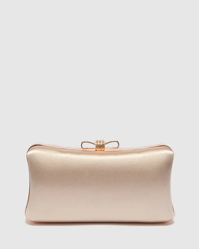 Rose Gold Lia Bow Hardcase Clutch Bag sold by Collete Hayman