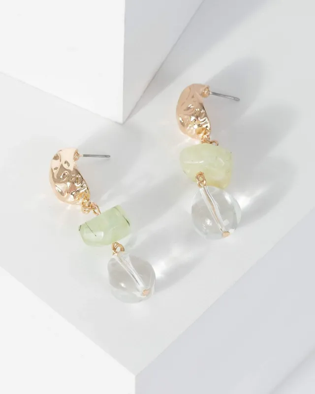 Gold Textured Stone Detail Drop Earrings sold by Collete Hayman