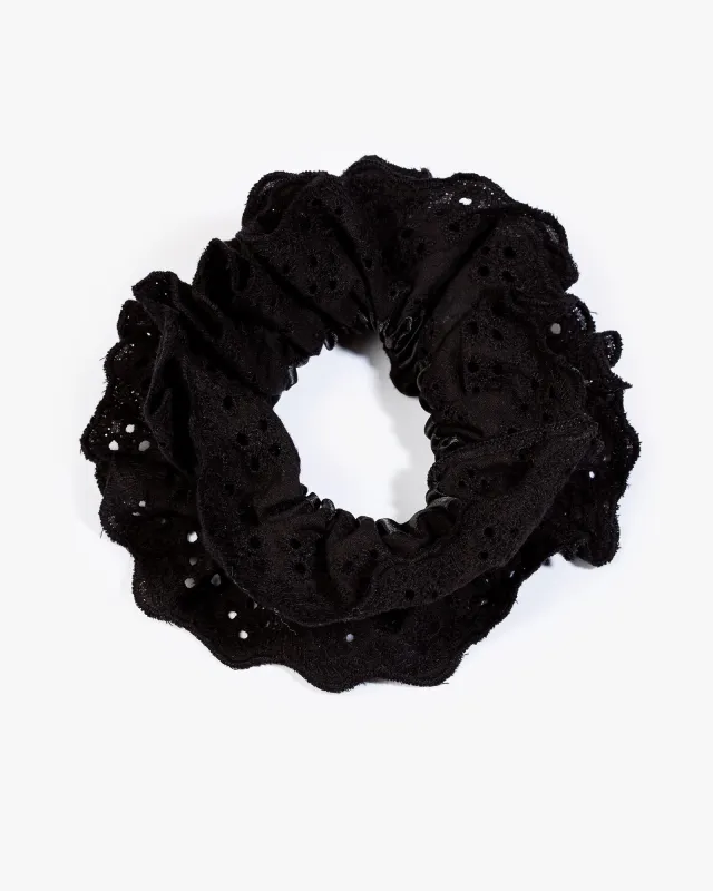 Black Broderie Anglaise Hair Scrunchie sold by Collete Hayman