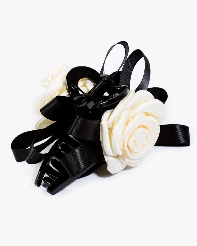 White Rosette Ribbon Hair Claw Clip sold by Collete Hayman