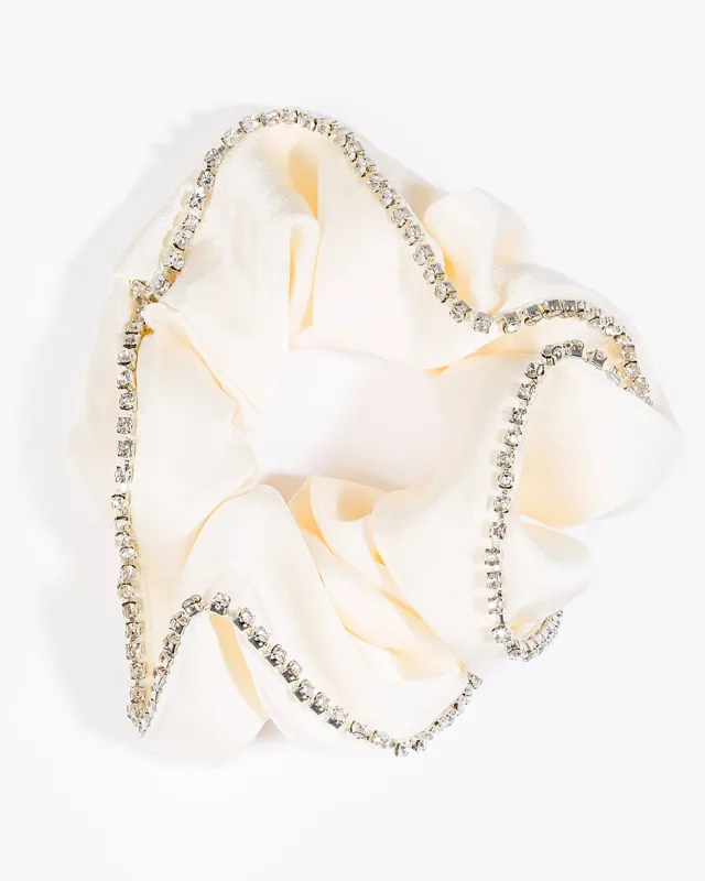 White Rhinestone Trim Hair Scrunchie sold by Collete Hayman