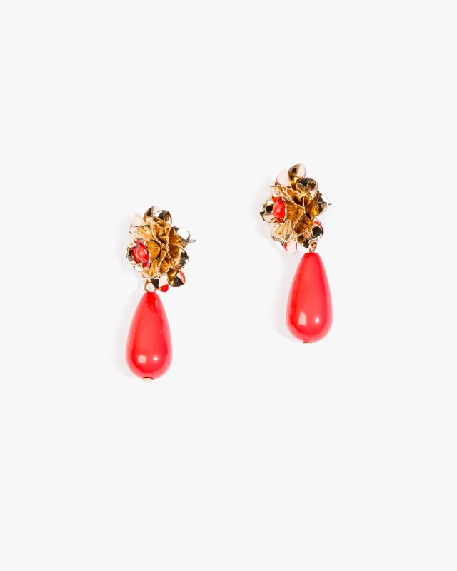 Red Metal Flower Bead Earrings sold by Collete Hayman