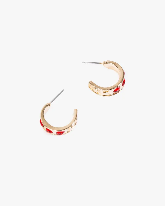 Red Crystal Heart Hoop Earrings sold by Collete Hayman