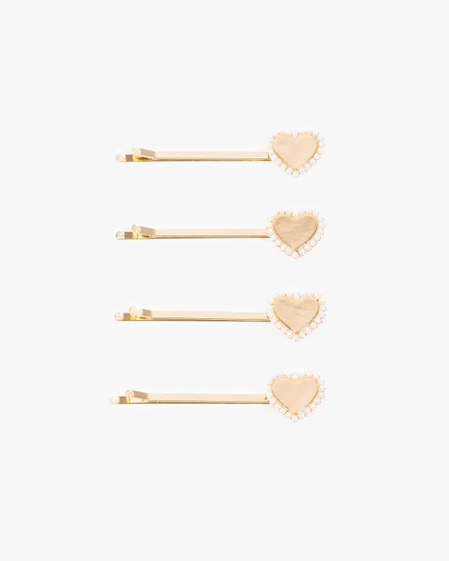 Gold 4 Pack Pearl Detail Heart Hair Slide sold by Collete Hayman