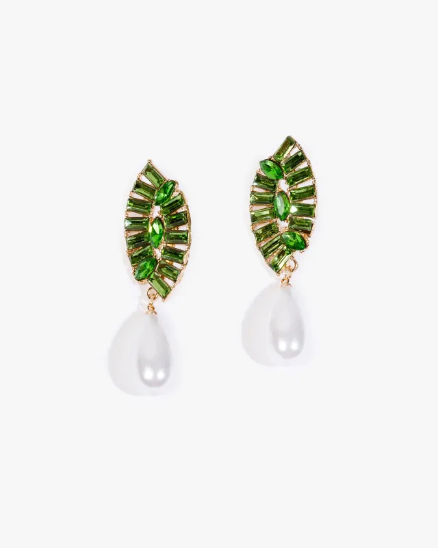 Green Crystal Tear Drop Pearl Earrings sold by Collete Hayman