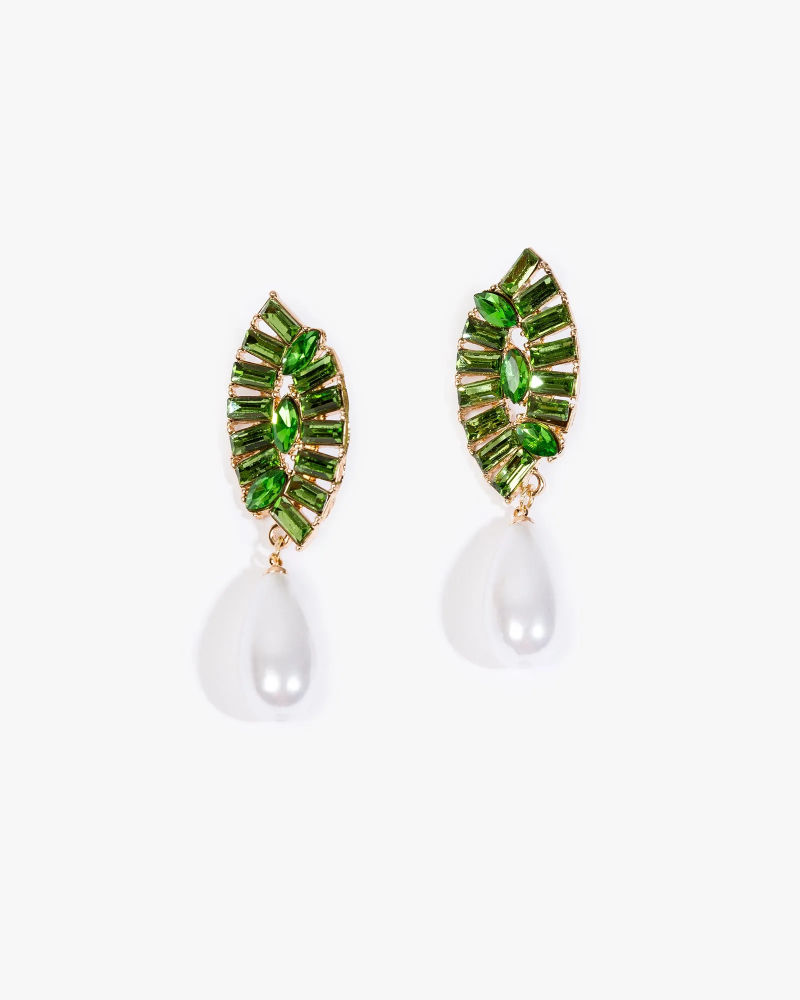 Green Crystal Tear Drop Pearl Earrings sold by Collete Hayman