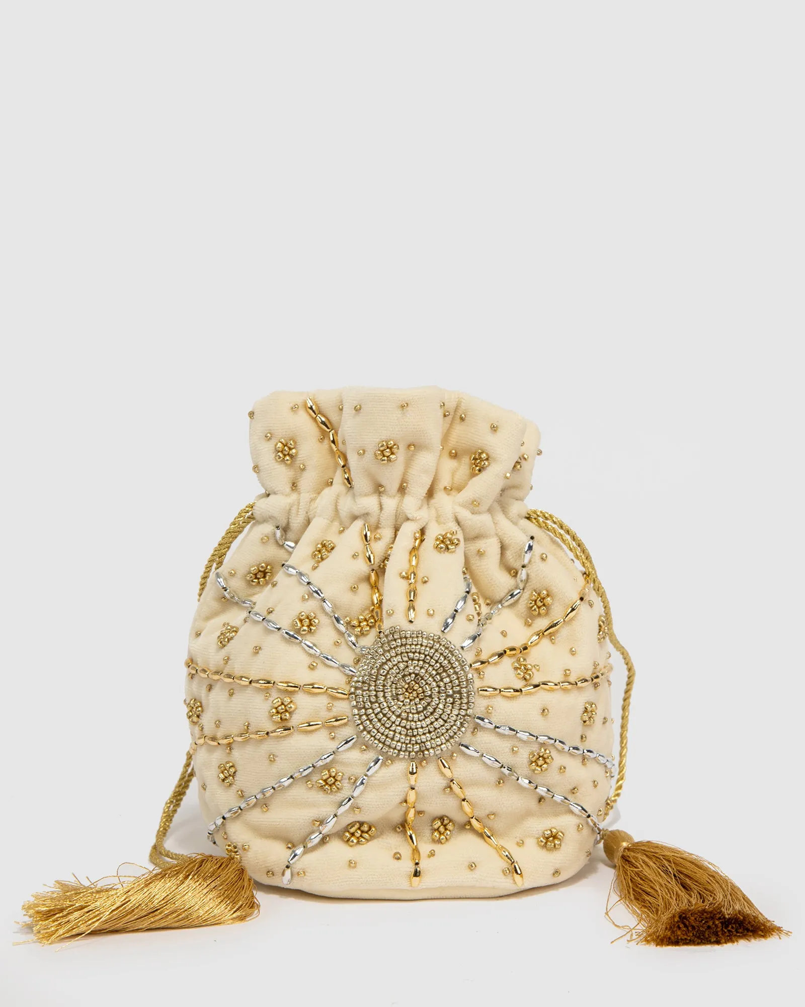 Ivory Ella Velvet Pouch Bag sold by Collete Hayman