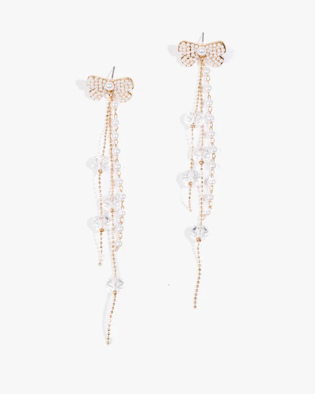 White Pearl Bow Drop Earrings made by Collete Hayman