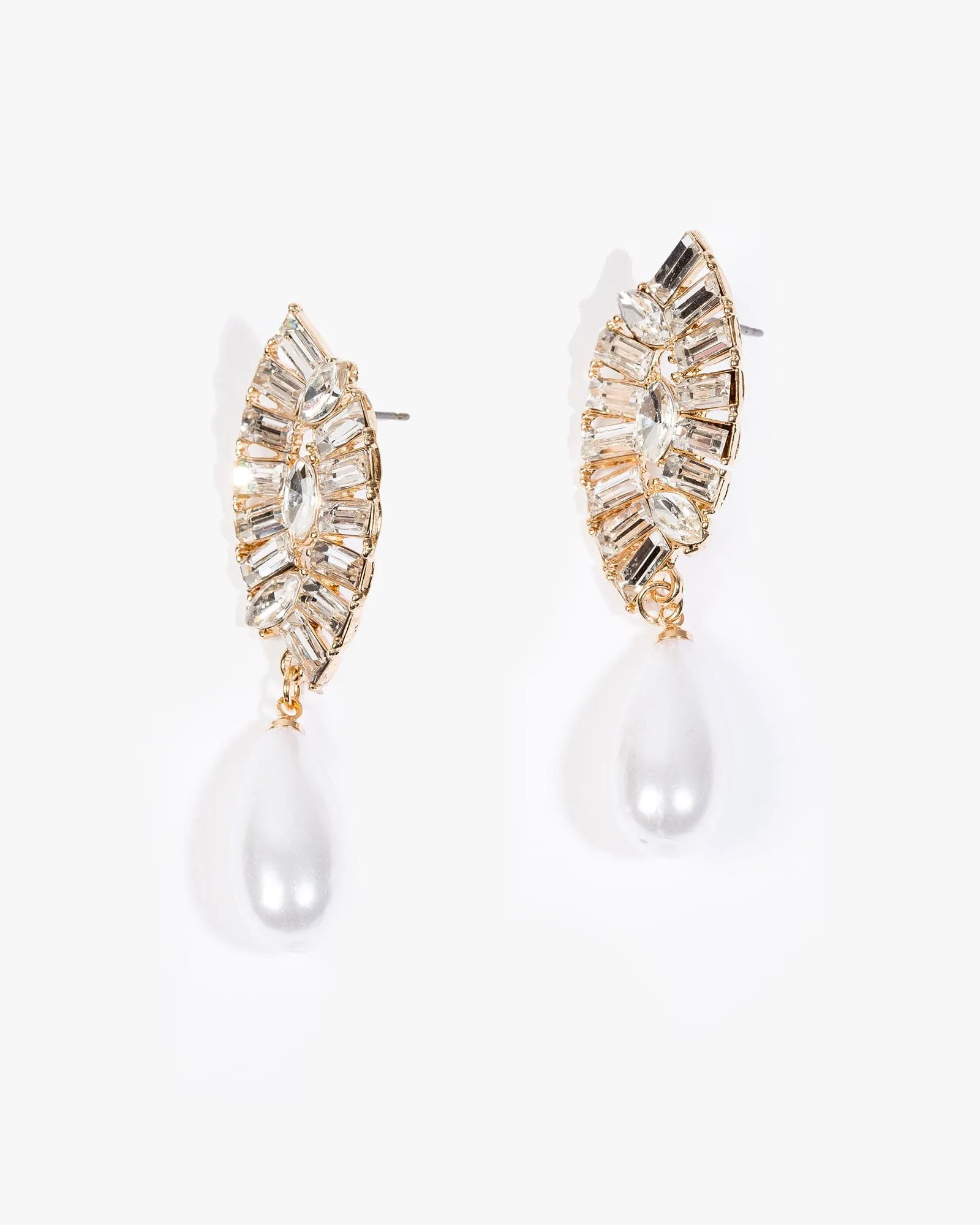 White Crystal Tear Drop Pearl Earrings sold by Collete Hayman
