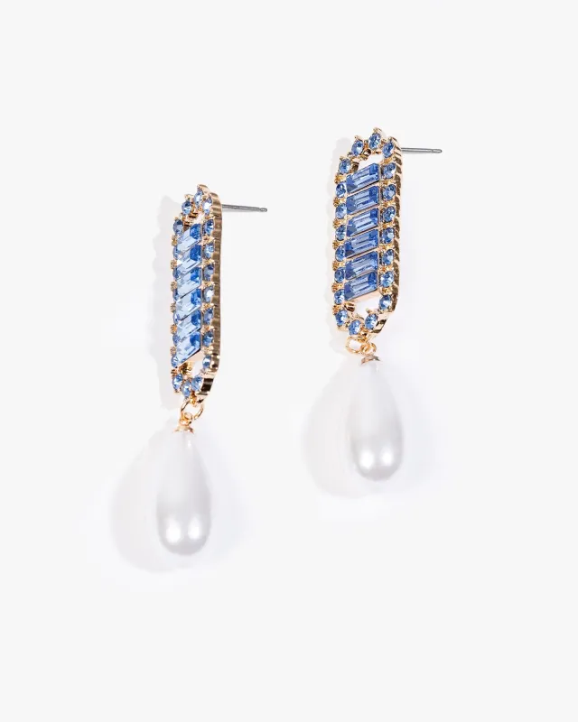 Blue Crystal Bar Pearl Earrings sold by Collete Hayman