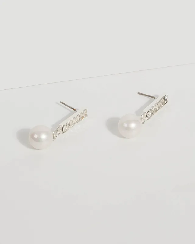 Silver Diamante Pearl Drop Earrings sold by Collete Hayman