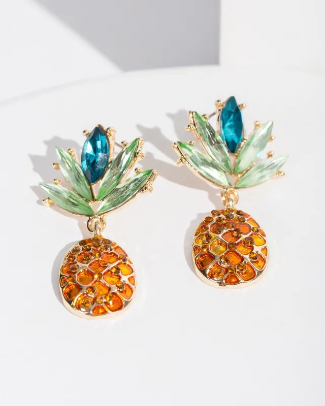 Multi Colour Tropical Pineapple Earrings sold by Collete Hayman