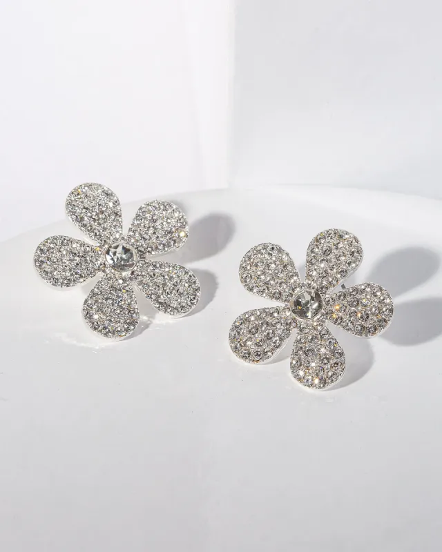 Crystal Pave Flower Statement Stud Earrings sold by Collete Hayman