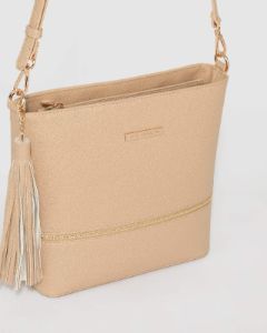 Nude Pia Tassel Medium Crossbody Bag sold by Collete Hayman