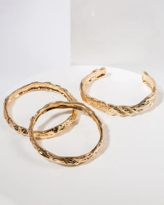 Gold Textured Metal Cuff Bracelet Pack sold by Collete Hayman