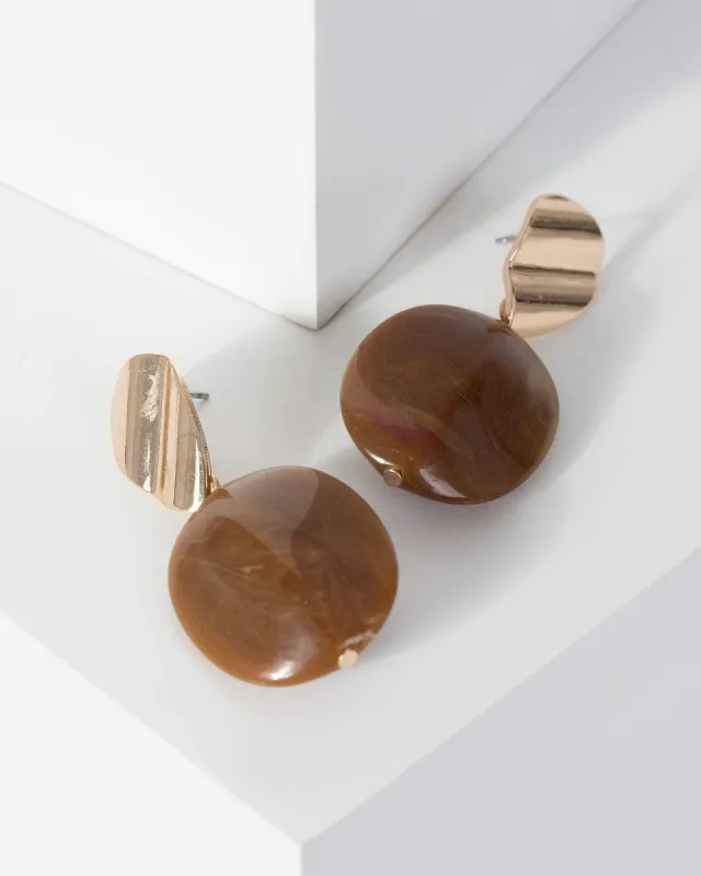 Gold Metal Texture Round Resin Drop Earrings made by Collete Hayman