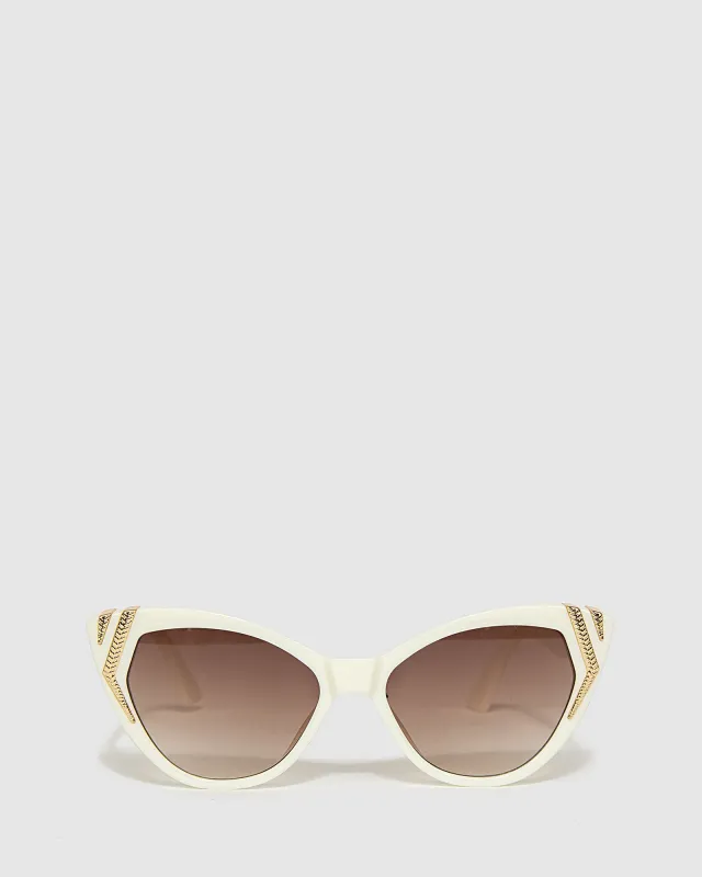 Gold Embellished Cat Eye Sunglasses - White sold by Collete Hayman