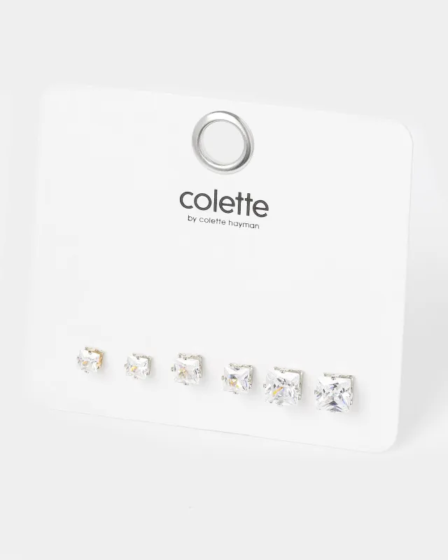 Silver Pack Square Stud Earrings made by Collete Hayman