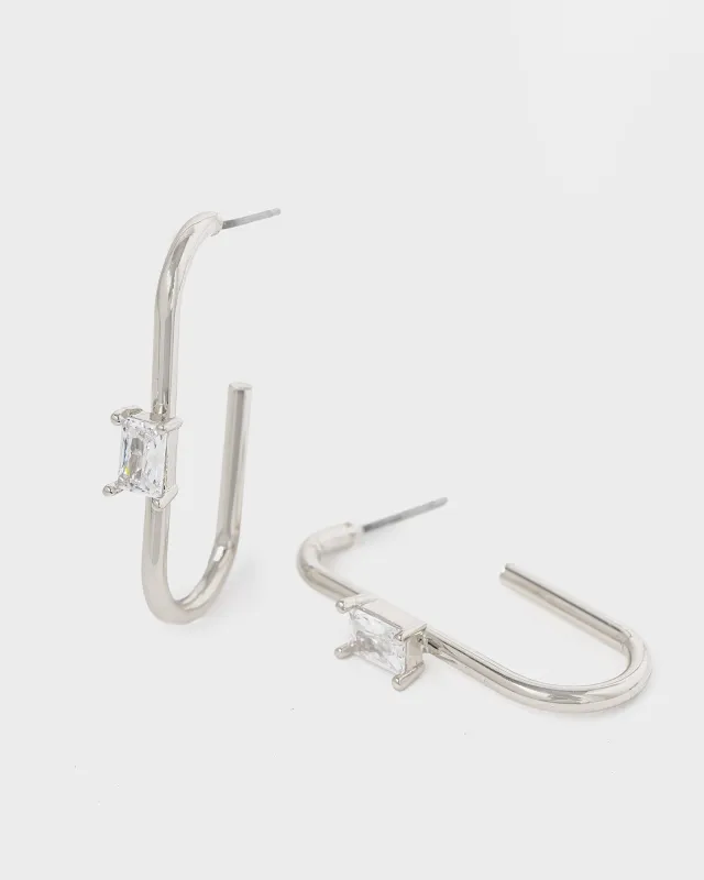 Silver Rounded Hoop Crystal Earrings sold by Collete Hayman