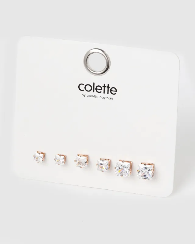 Rose Gold Pack Square Stud Earrings sold by Collete Hayman
