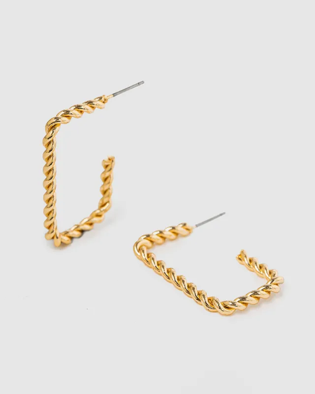 Gold Open Twisted Regtangle Hoop Earrings sold by Collete Hayman