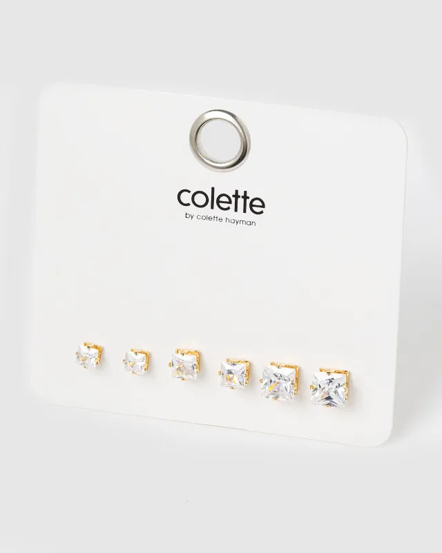 Gold 3 Pack Square Stud Earrings sold by Collete Hayman