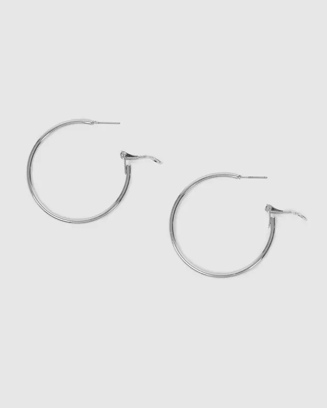 Silver Fine Hoop Earrings - 40mm sold by Collete Hayman