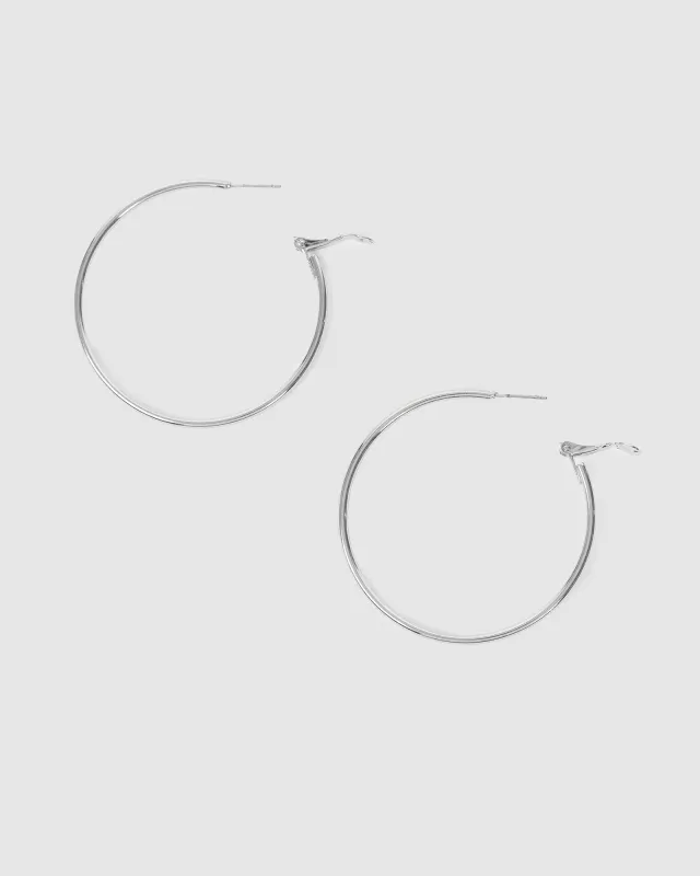 Silver Fine Hoop Earrings - 50mm sold by Collete Hayman