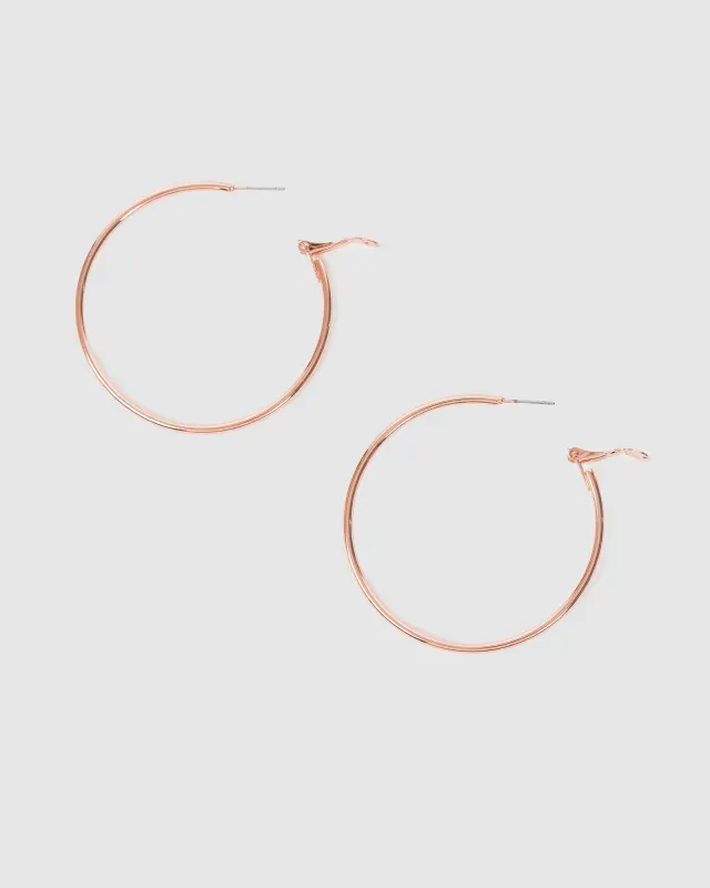 Rose Gold Fine Hoop Earrings - 50mm sold by Collete Hayman