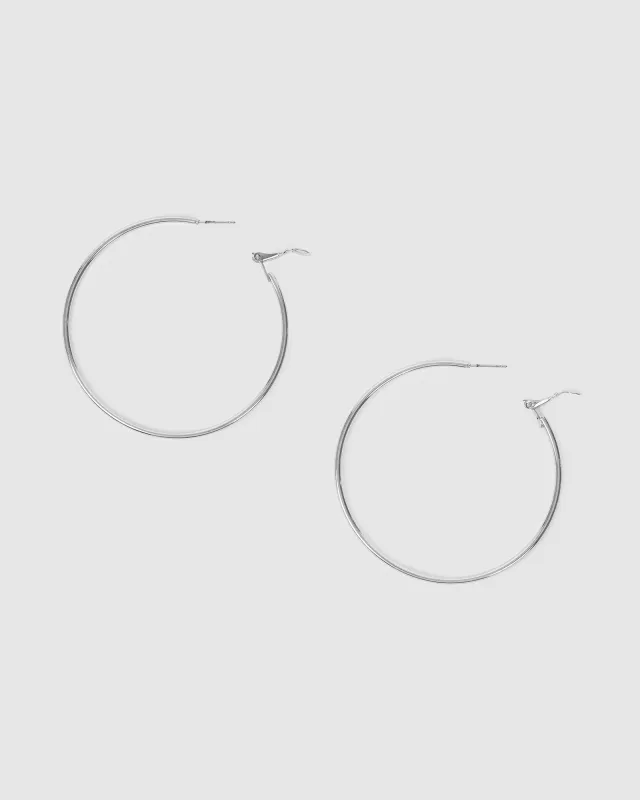 Silver Fine Hoop Earrings - 60mm sold by Collete Hayman