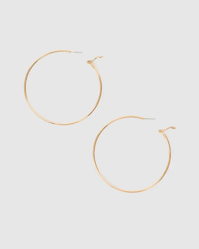 Gold Fine Hoop Earrings - 70mm sold by Collete Hayman