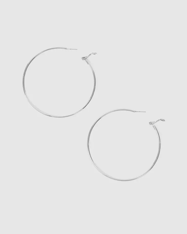 Silver Fine Hoop Earrings - 70mm sold by Collete Hayman