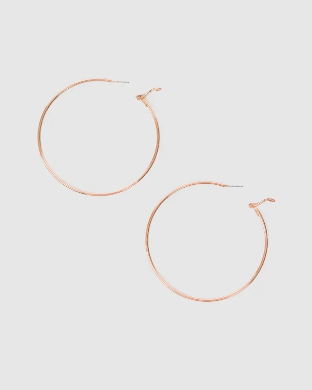 Rose Gold Fine Hoop Earrings - 70mm sold by Collete Hayman