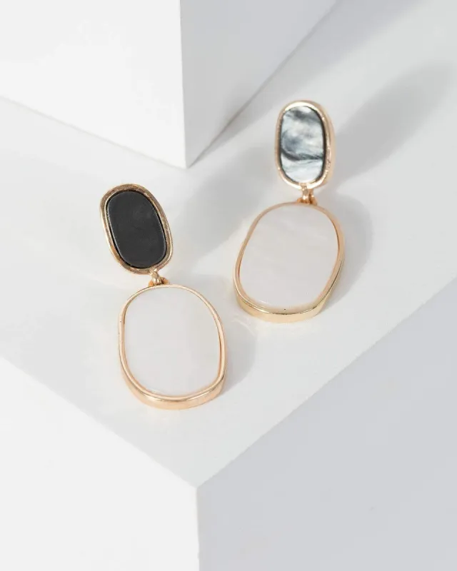 Multi Colour Small And Large Stone Detail Drop Earrings sold by Collete Hayman