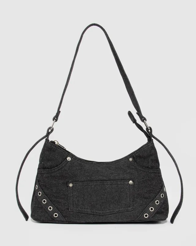Ashley Black Denim Shoulder Bag sold by Collete Hayman