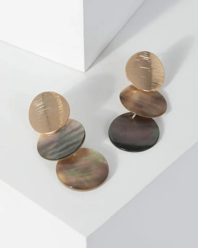 Gold Triple Layer Round Stone Drop Earrings sold by Collete Hayman