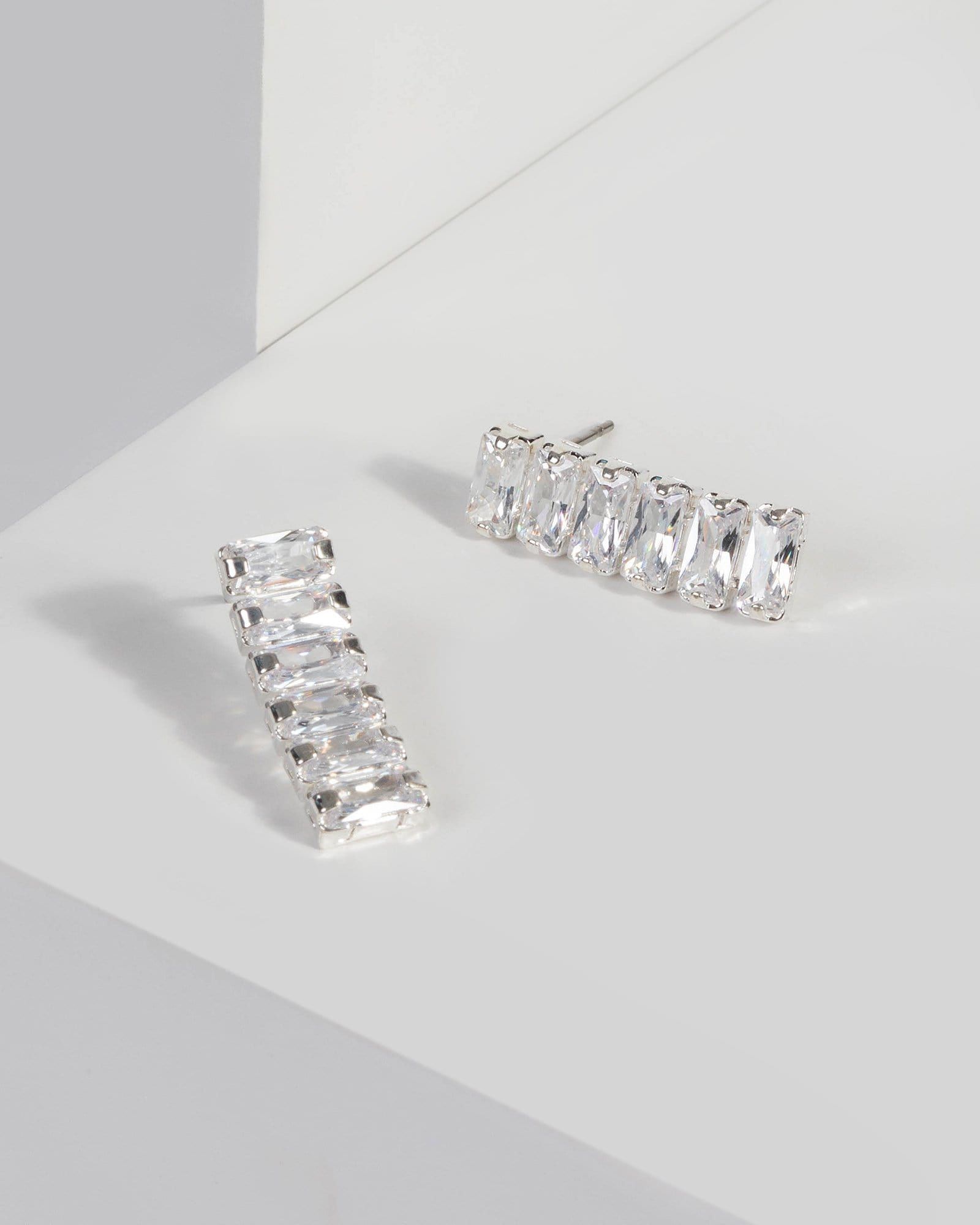 Silver Rectangle Cubic Zirconia Drop Earrings sold by Collete Hayman