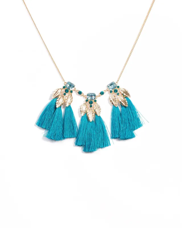 Metal Leaf Tassel Statement Necklace sold by Collete Hayman