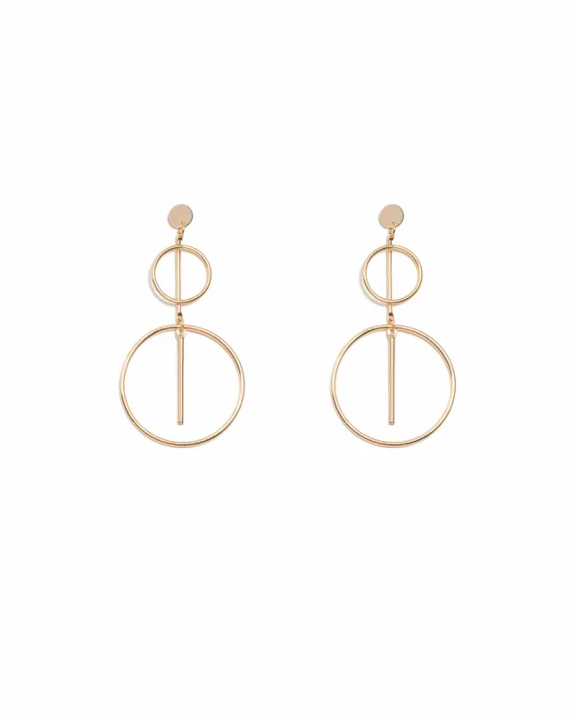 Gold Tone Bar In Circle Statement Drop Earrings sold by Collete Hayman