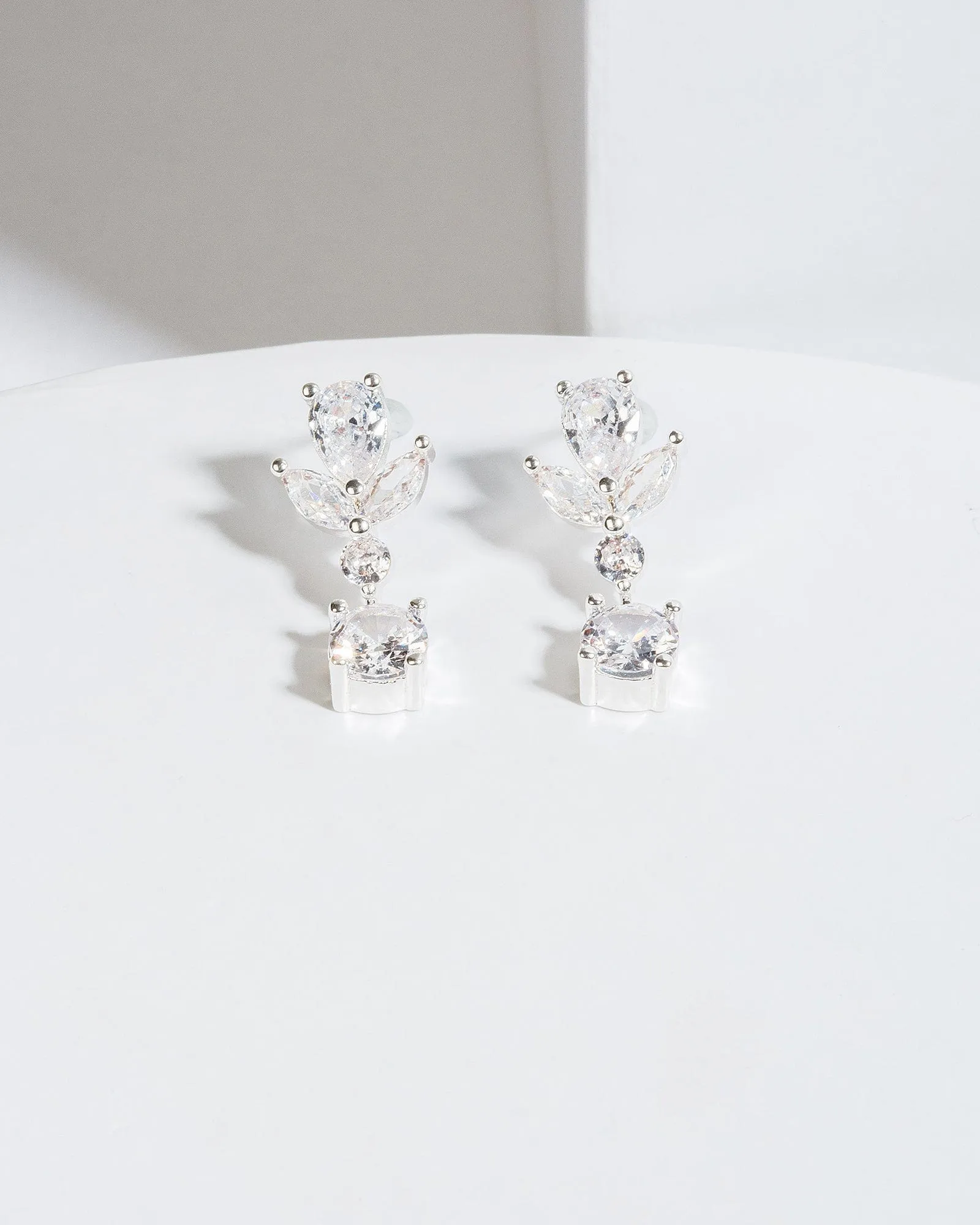 Silver Cubic Zirconia Post Drop Circle Stone Earrings sold by Collete Hayman