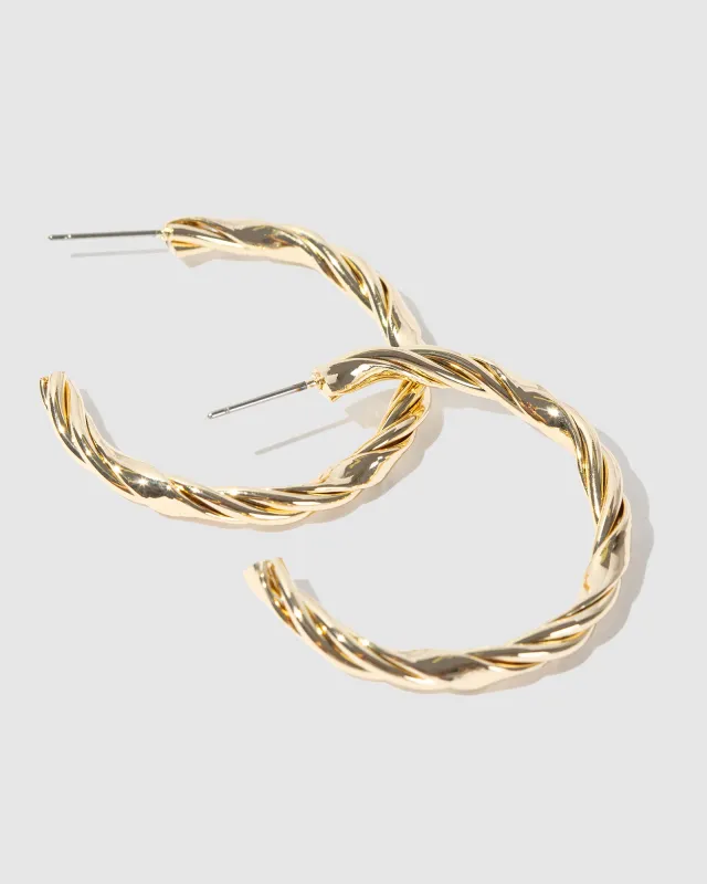Gold Thin Line Detail Hoop Earrings sold by Collete Hayman
