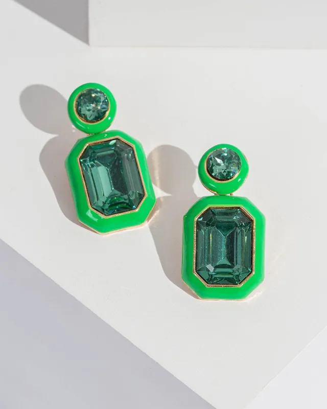 Green Crystal Enamel Rectangle Earrings sold by Collete Hayman