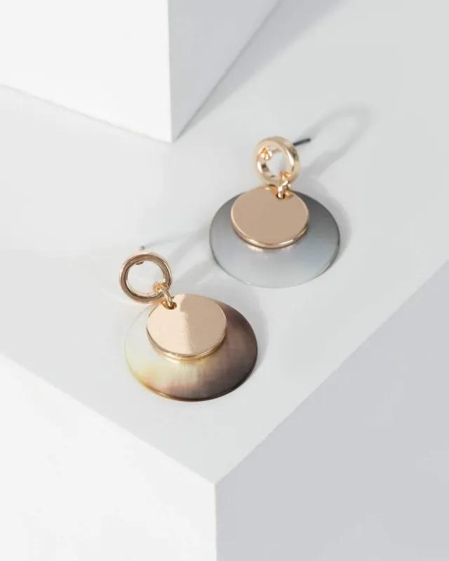 Gold Double Layer Round Stone Earrings sold by Collete Hayman