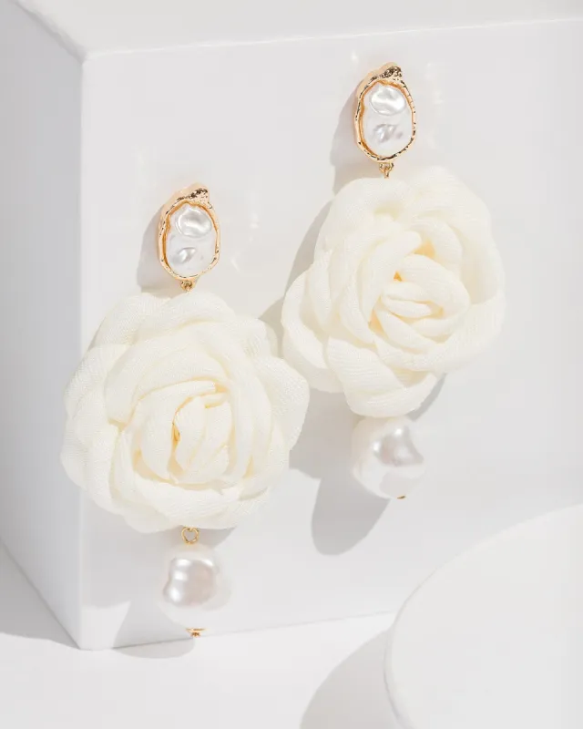 White Flower With Pearls Earrings sold by Collete Hayman