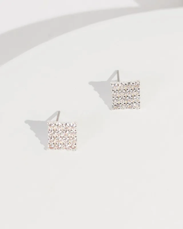 Silver Cubic Zirconia Square Diamond Earrings sold by Collete Hayman