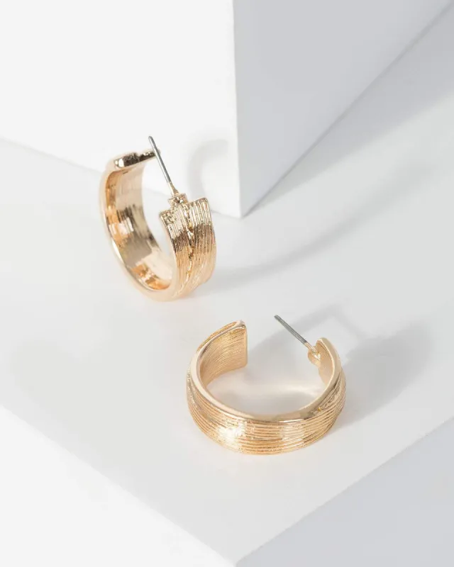 Gold Textured Line Detail Hoop Earrings sold by Collete Hayman