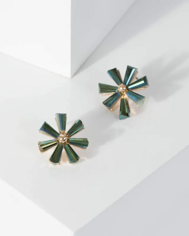 Green Crystal Flower Stud Earrings sold by Collete Hayman