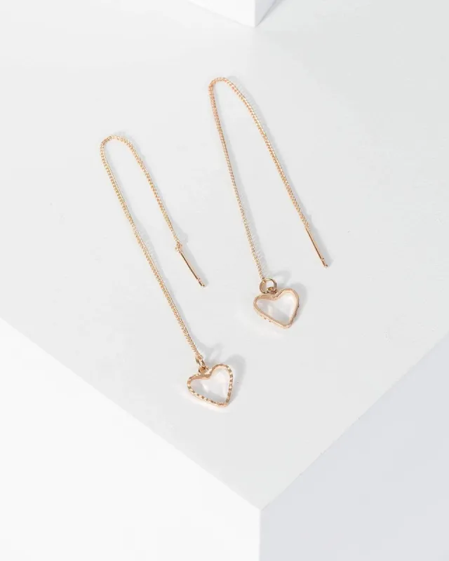 Gold Fine Textured Heart Charm Drop Earrings sold by Collete Hayman