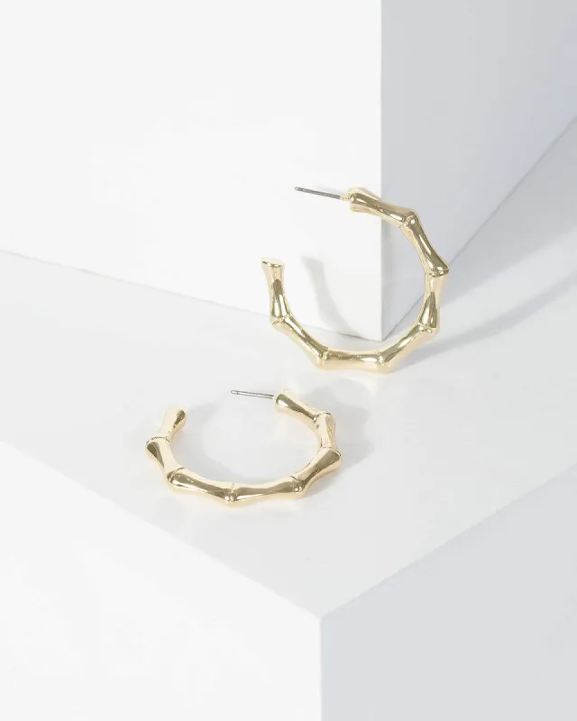 Gold Bamboo Metal Hoop Earrings sold by Collete Hayman